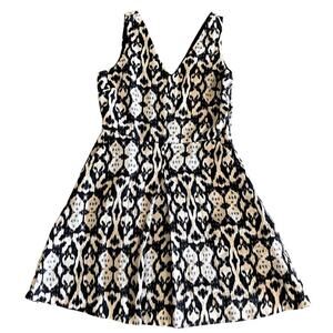 GAP linen ikat patterned v-neck dress pockets womens size 8